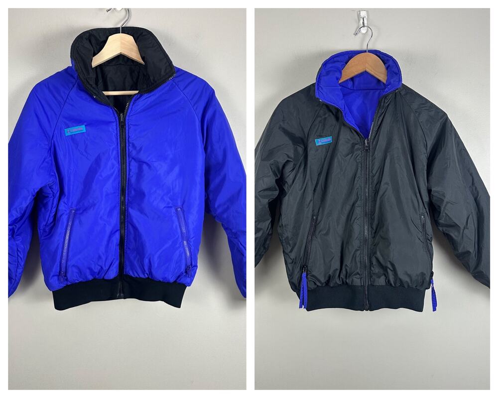 Vintage Columbia Reversible Puffer Winter Ski Jacket Purple Black Retro Women M